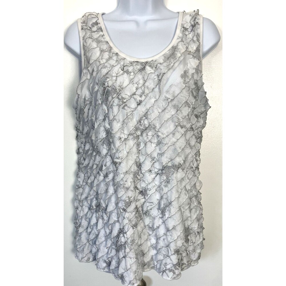 Janeric Womens White Ruffles Round Neck Keyhole Back Size Medium